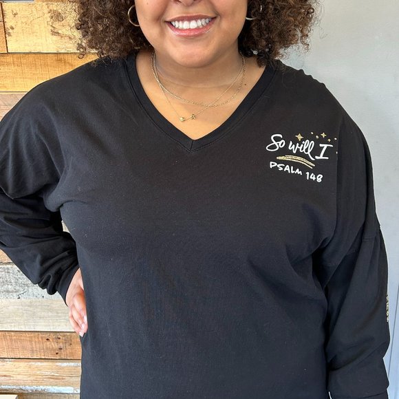 So Will I,  Womens Christian, 2 Side Print, Long Sleeve Tee, Black 2Xl - Picture 4 of 5